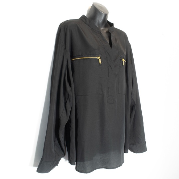 NWT MICHAEL Michael Kors Black Long Sleeve Blouse - Picture 2 of 6